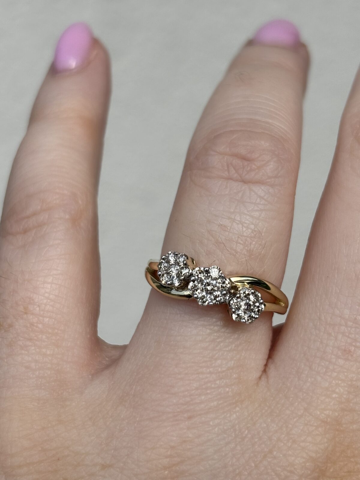 9ct Yellow Gold Diamond Flower Trilogy view 2