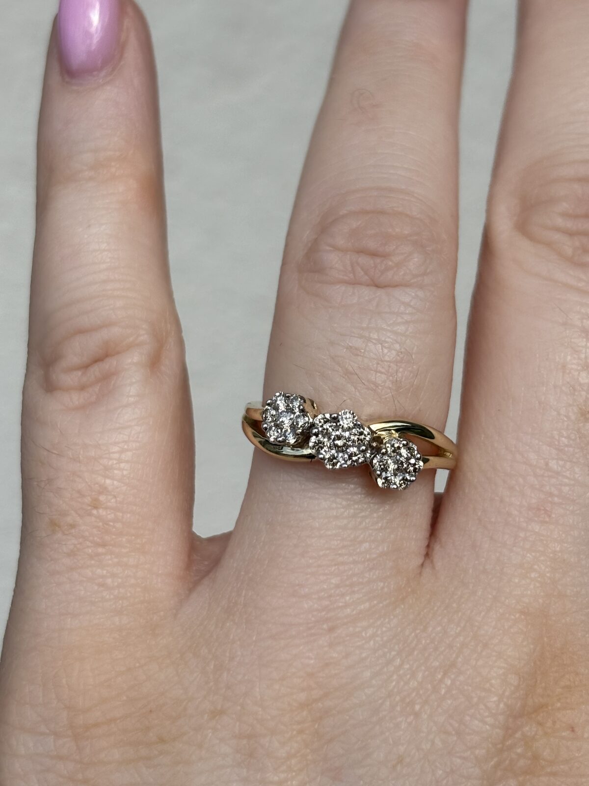 9ct Yellow Gold Diamond Flower Trilogy view 3