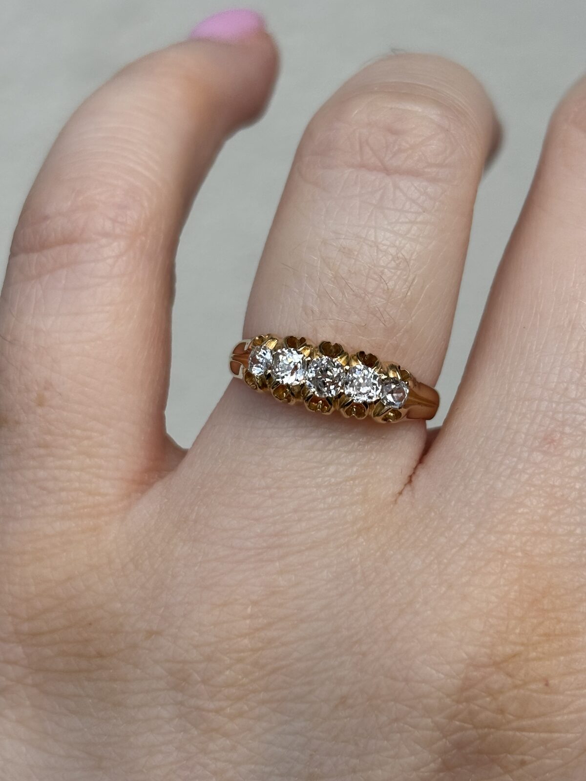 18ct Yellow Gold Antique Diamond Five Stone Ring view 2