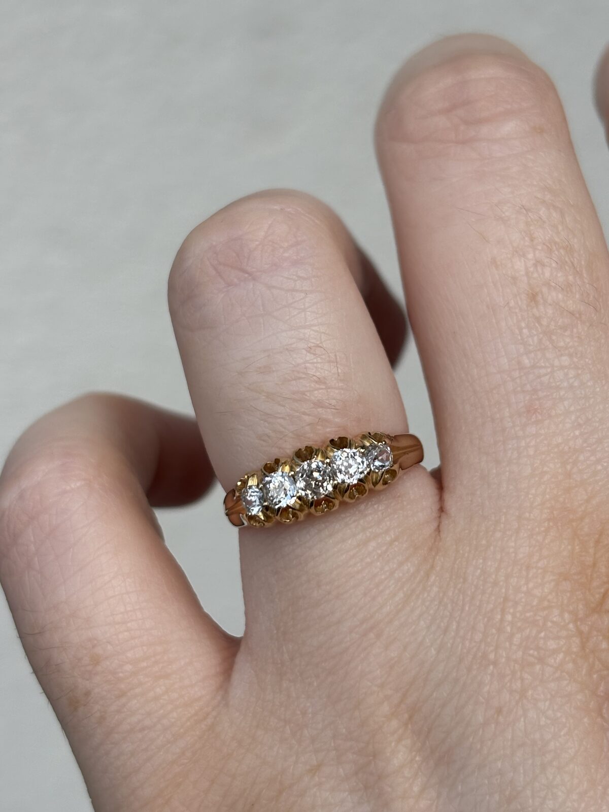 18ct Yellow Gold Antique Diamond Five Stone Ring view 3