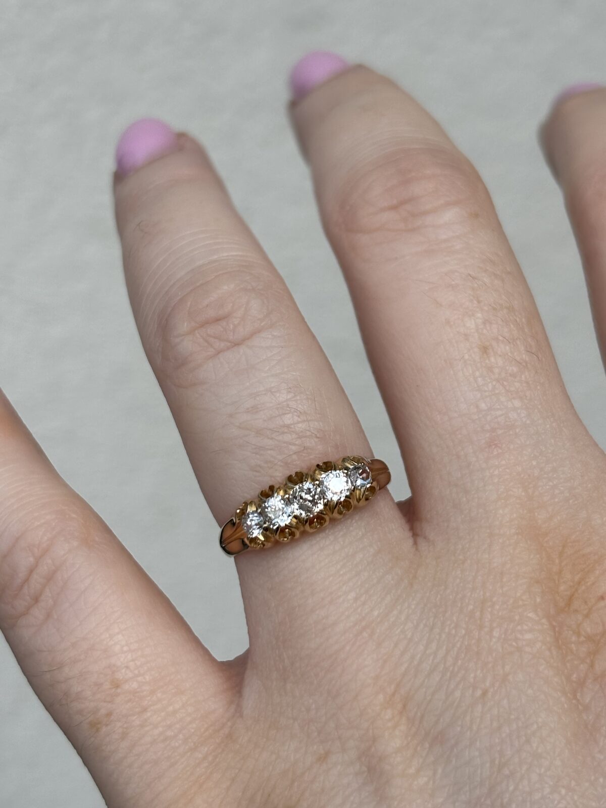 18ct Yellow Gold Antique Diamond Five Stone Ring view 4