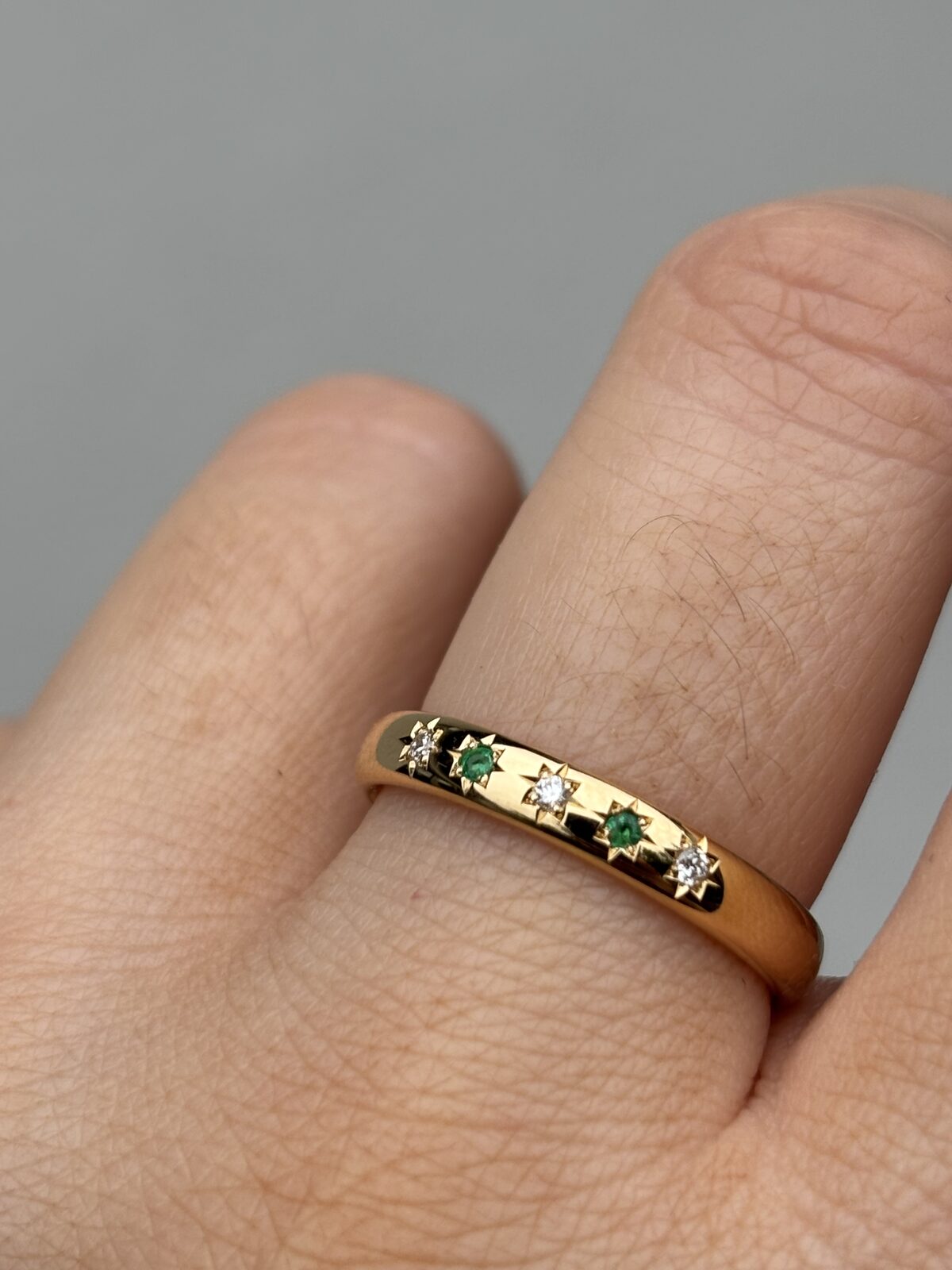 18ct Yellow Gold Emerald and Diamond Star-set Band view 2