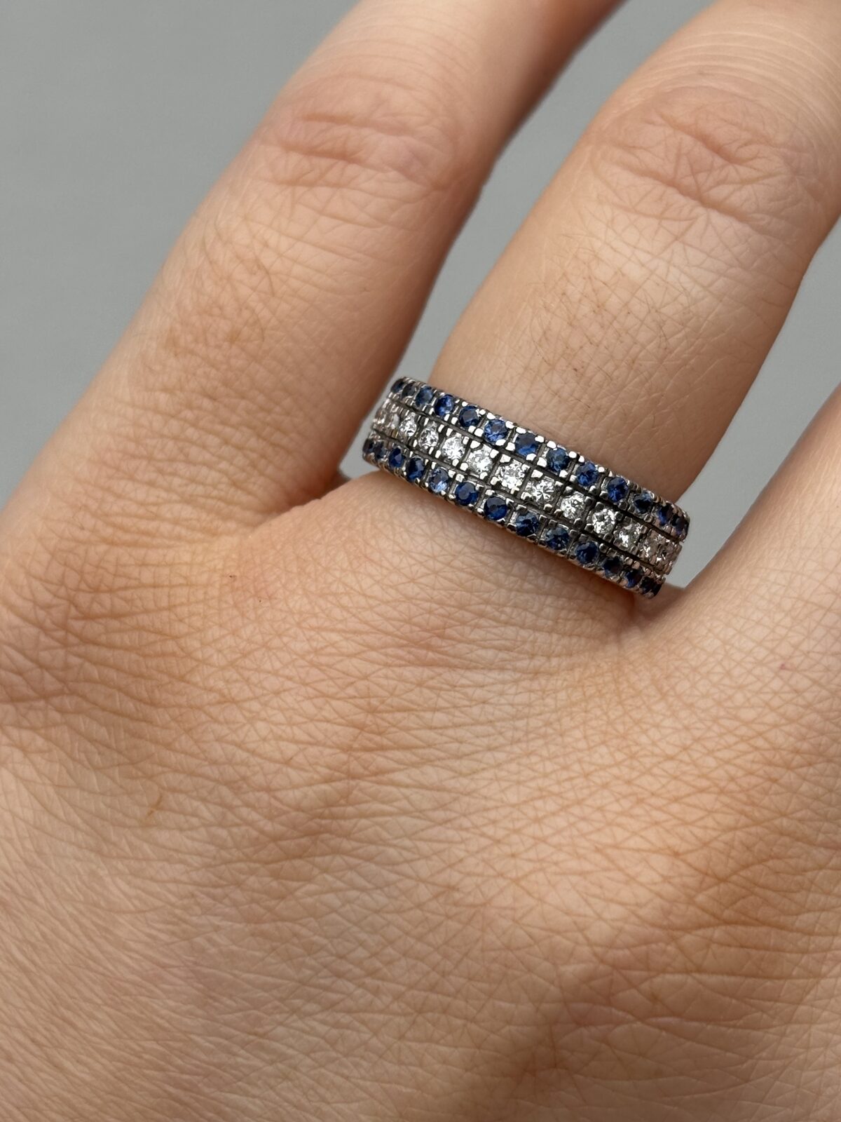 9ct Yellow Gold Sapphire and Diamond Triple-Row Cigar Band view 2