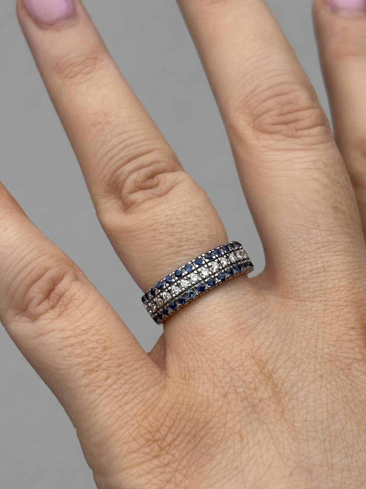 9ct Yellow Gold Sapphire and Diamond Triple-Row Cigar Band view 3