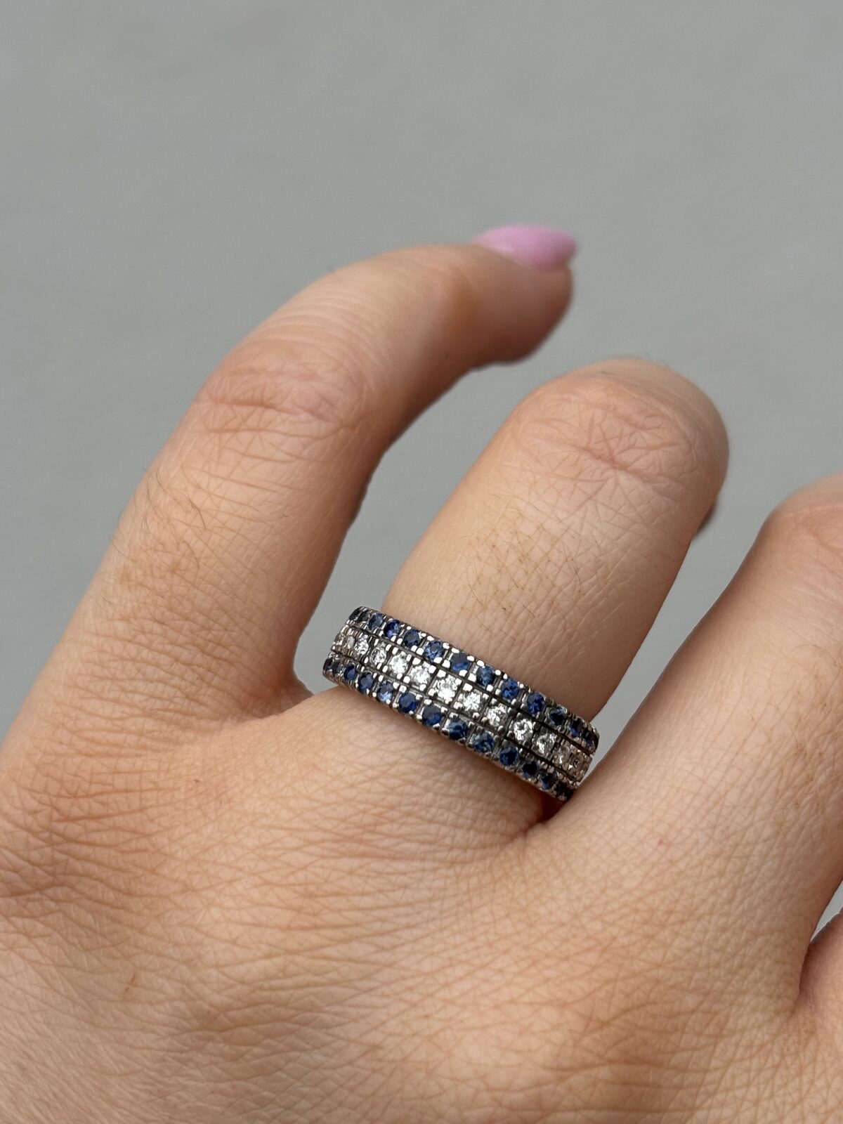 9ct Yellow Gold Sapphire and Diamond Triple-Row Cigar Band view 4