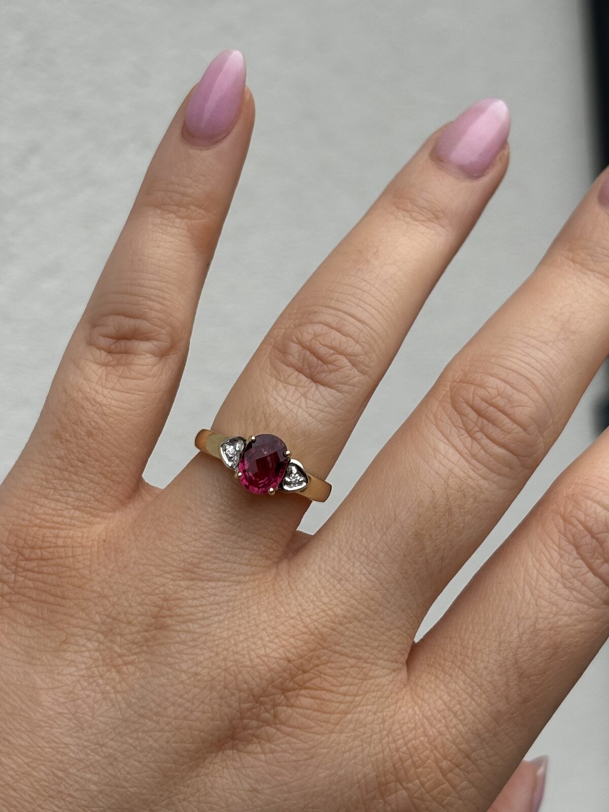 9ct Yellow Gold Pink Tourmaline and Diamond Heart Ring view 2