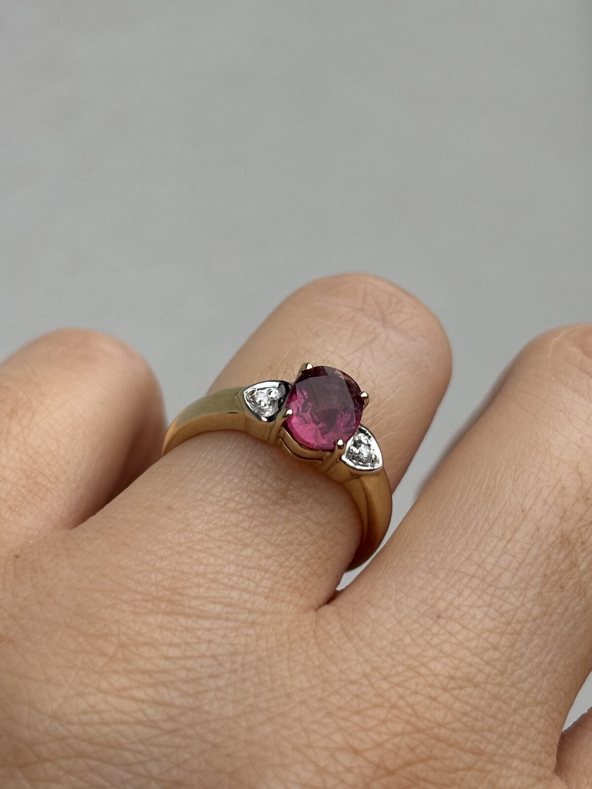 9ct Yellow Gold Pink Tourmaline and Diamond Heart Ring view 4