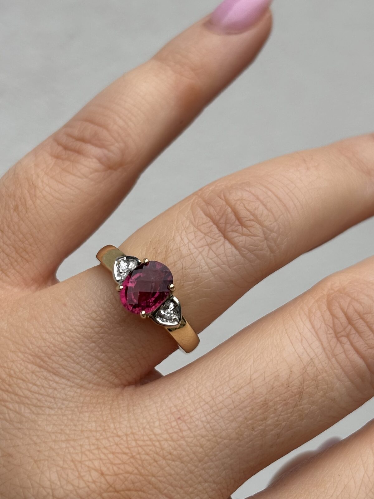 9ct Yellow Gold Pink Tourmaline and Diamond Heart Ring view 3