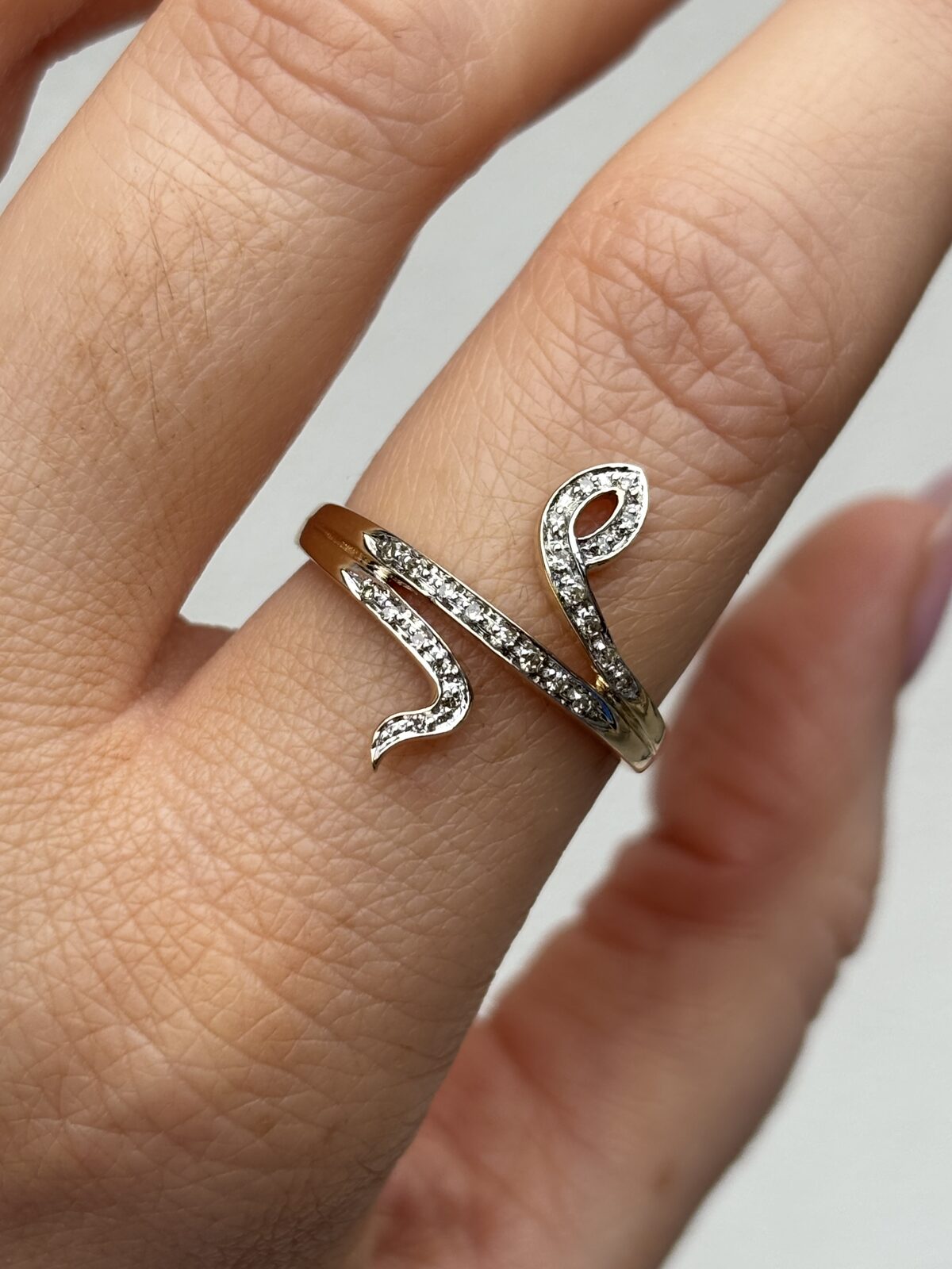 9ct Gold Pavé Diamond Serpent Ring view 3