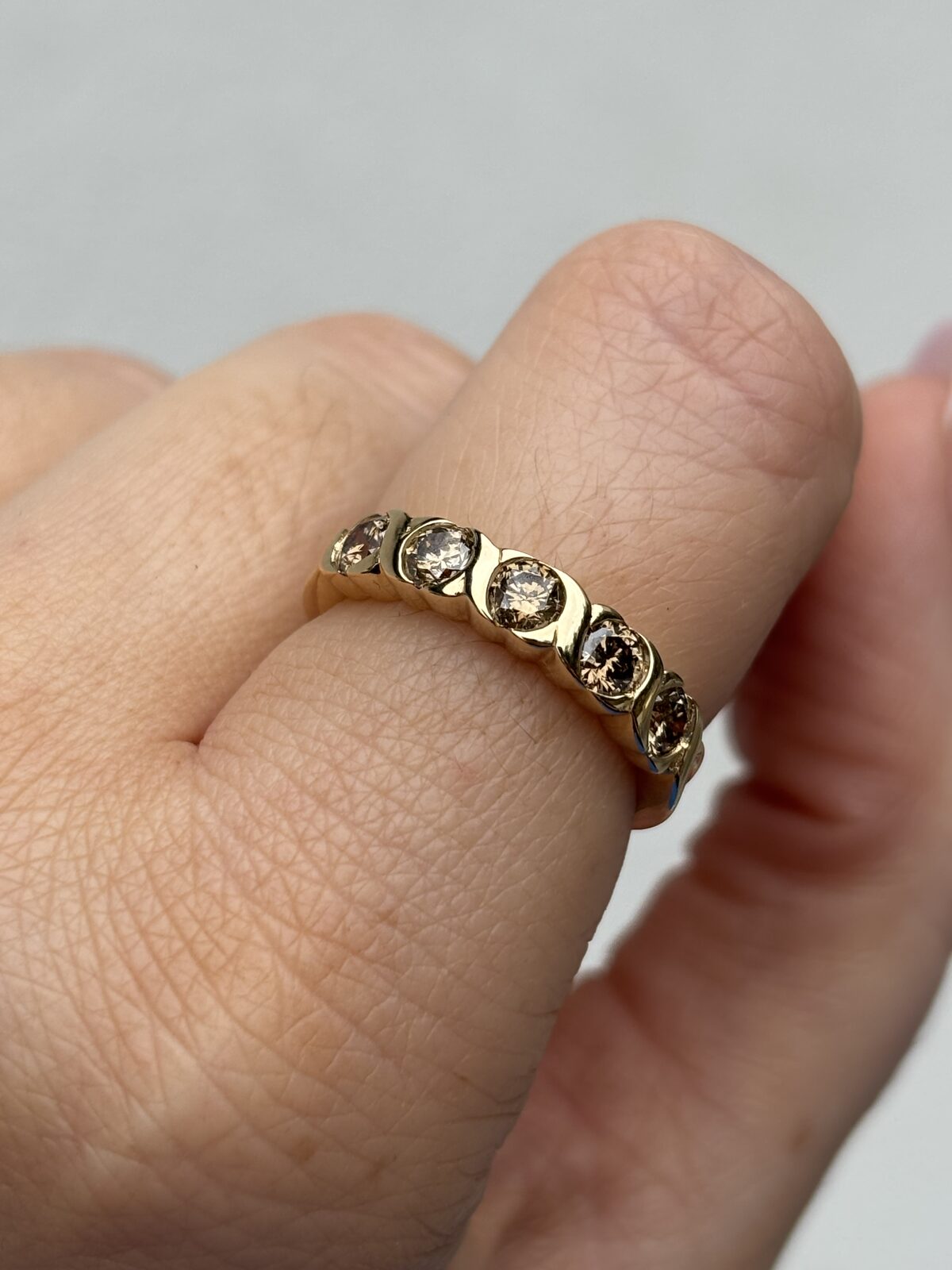 9ct Yellow Gold Champagne Diamond Five-stone Band view 4
