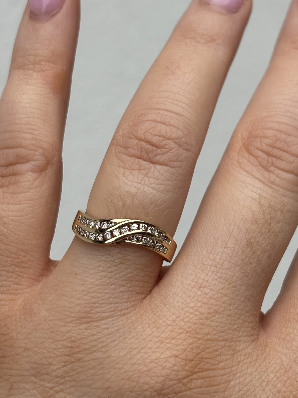 9ct Yellow Gold Diamond Double Wave Ring view 2