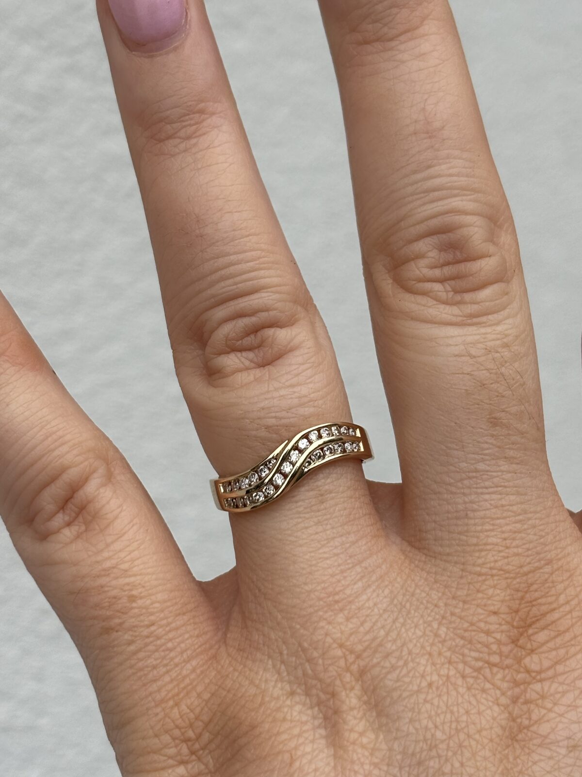 9ct Yellow Gold Diamond Double Wave Ring view 4