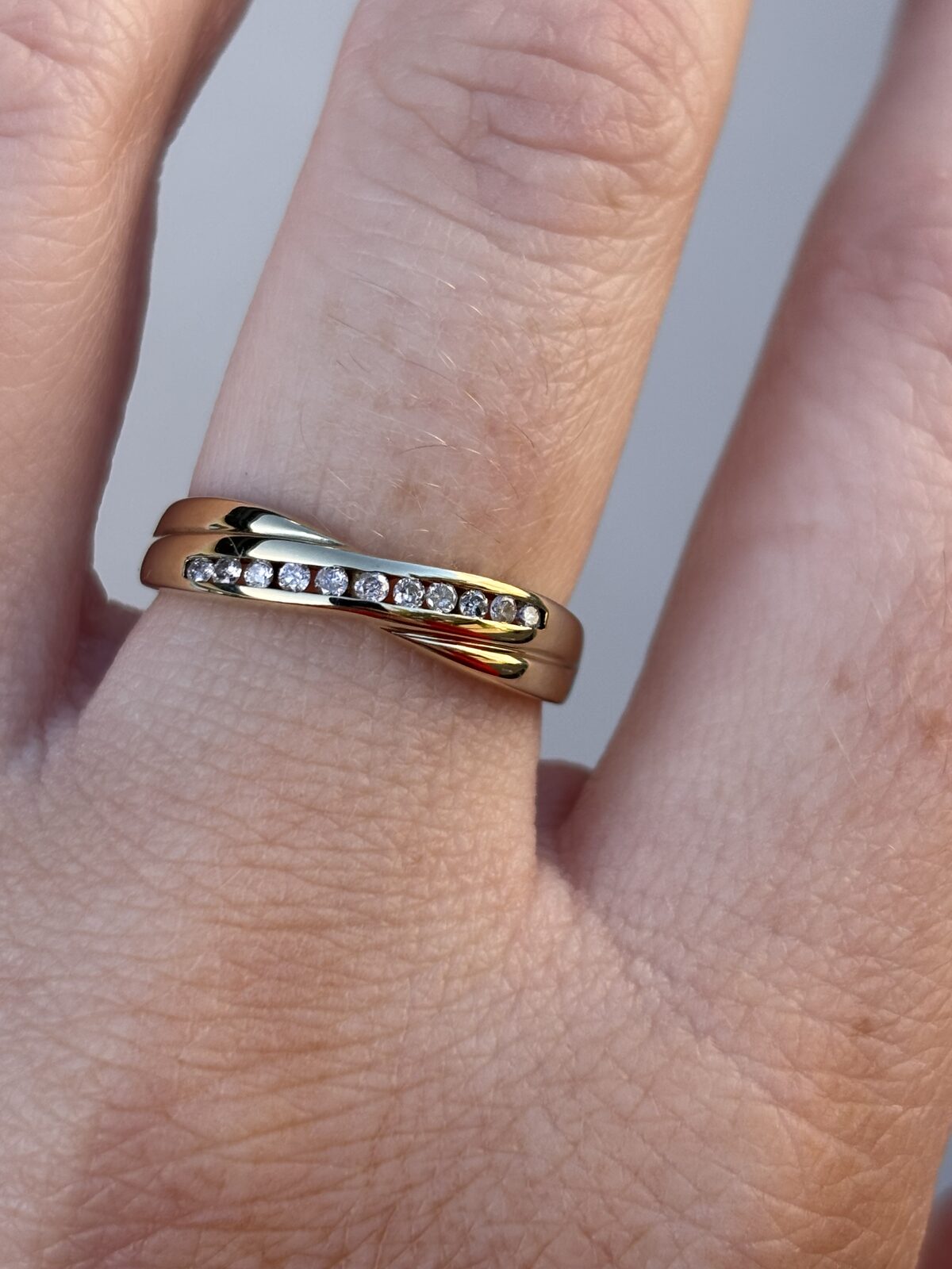 9ct Yellow Gold Diamond Crossover Ring view 2