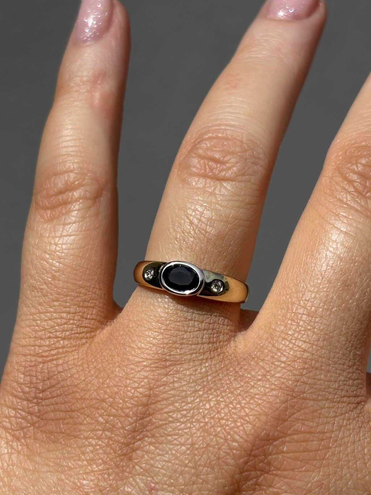 9ct Bezel-set Sapphire and Diamond Band view 4