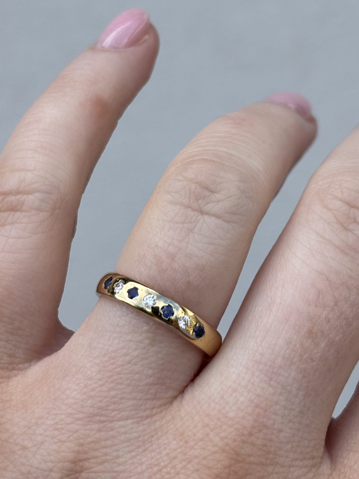 18ct Yellow Gold Sapphire and Diamond Band view 3