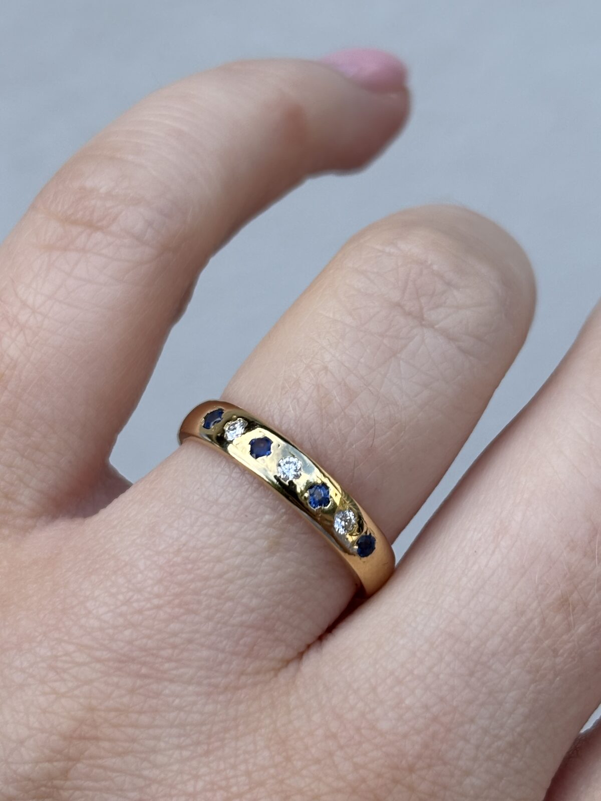 18ct Yellow Gold Sapphire and Diamond Band view 2