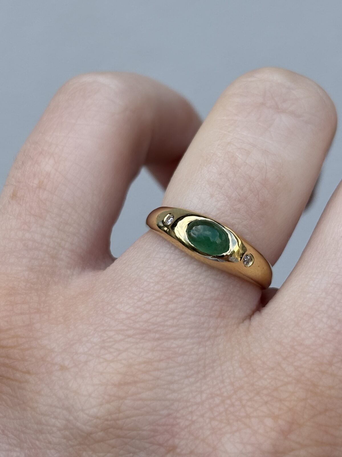 18ct Yellow Gold Emerald and Diamond Band view 2