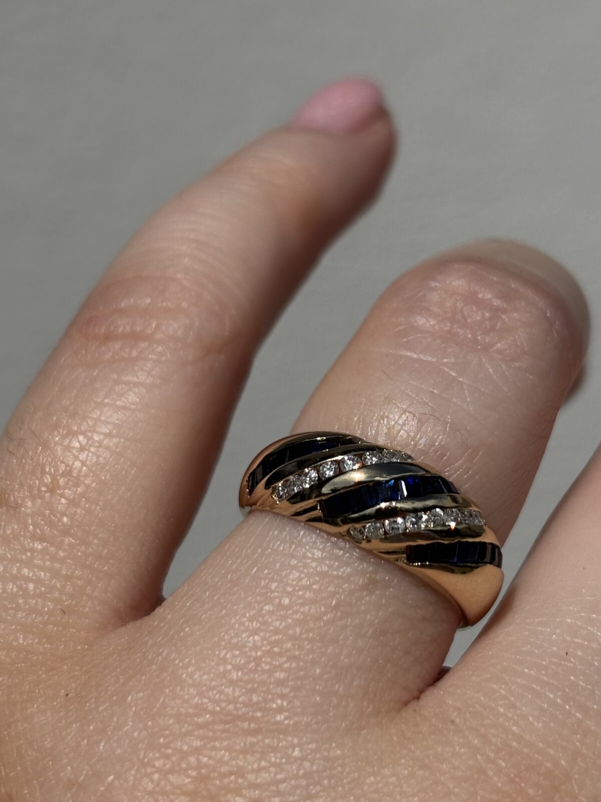 14ct Yellow Gold Sapphire and Diamond Bombé Ring view 4