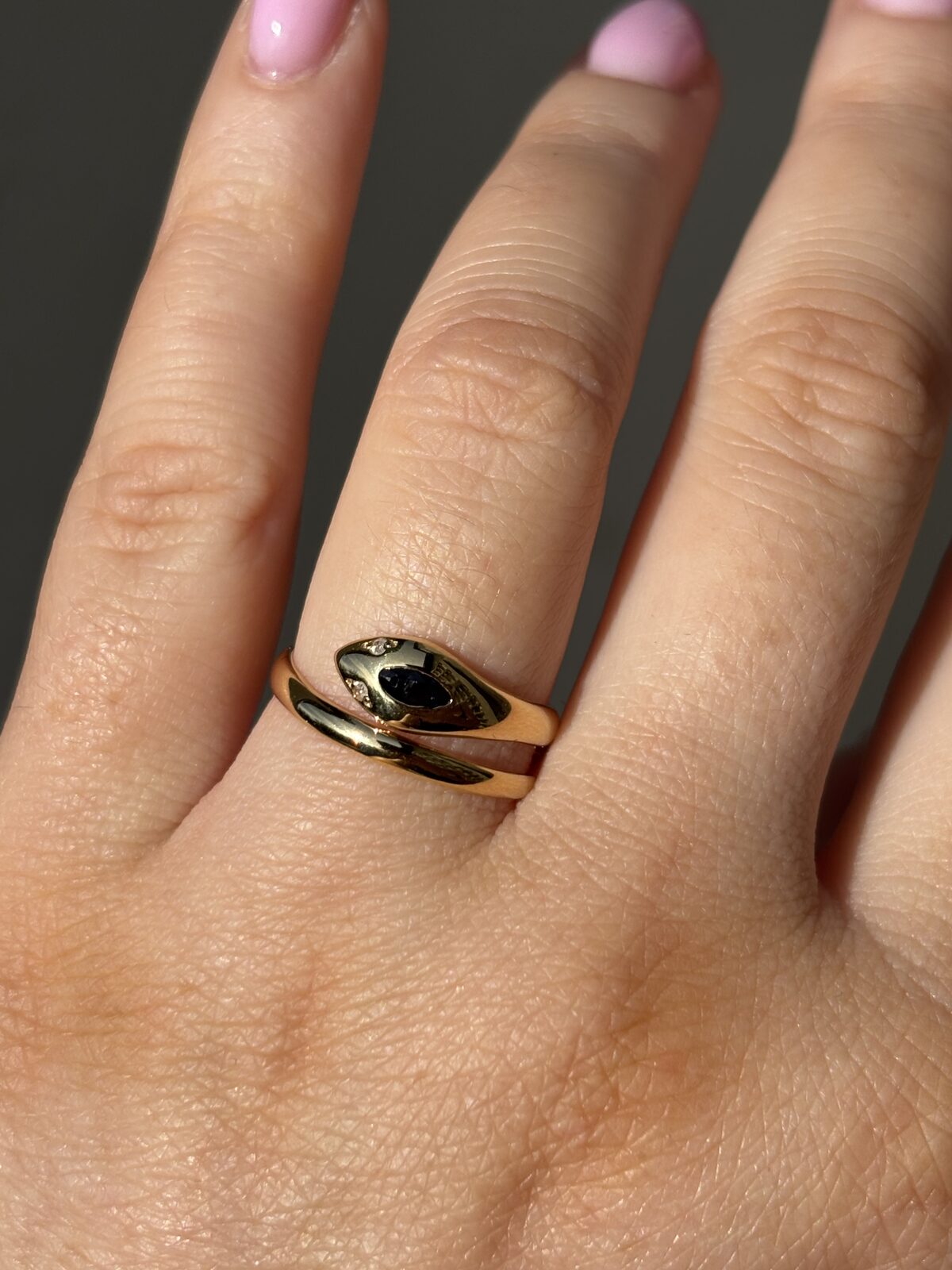 18ct Yellow Gold Sapphire and Diamond Snake Ring view 3