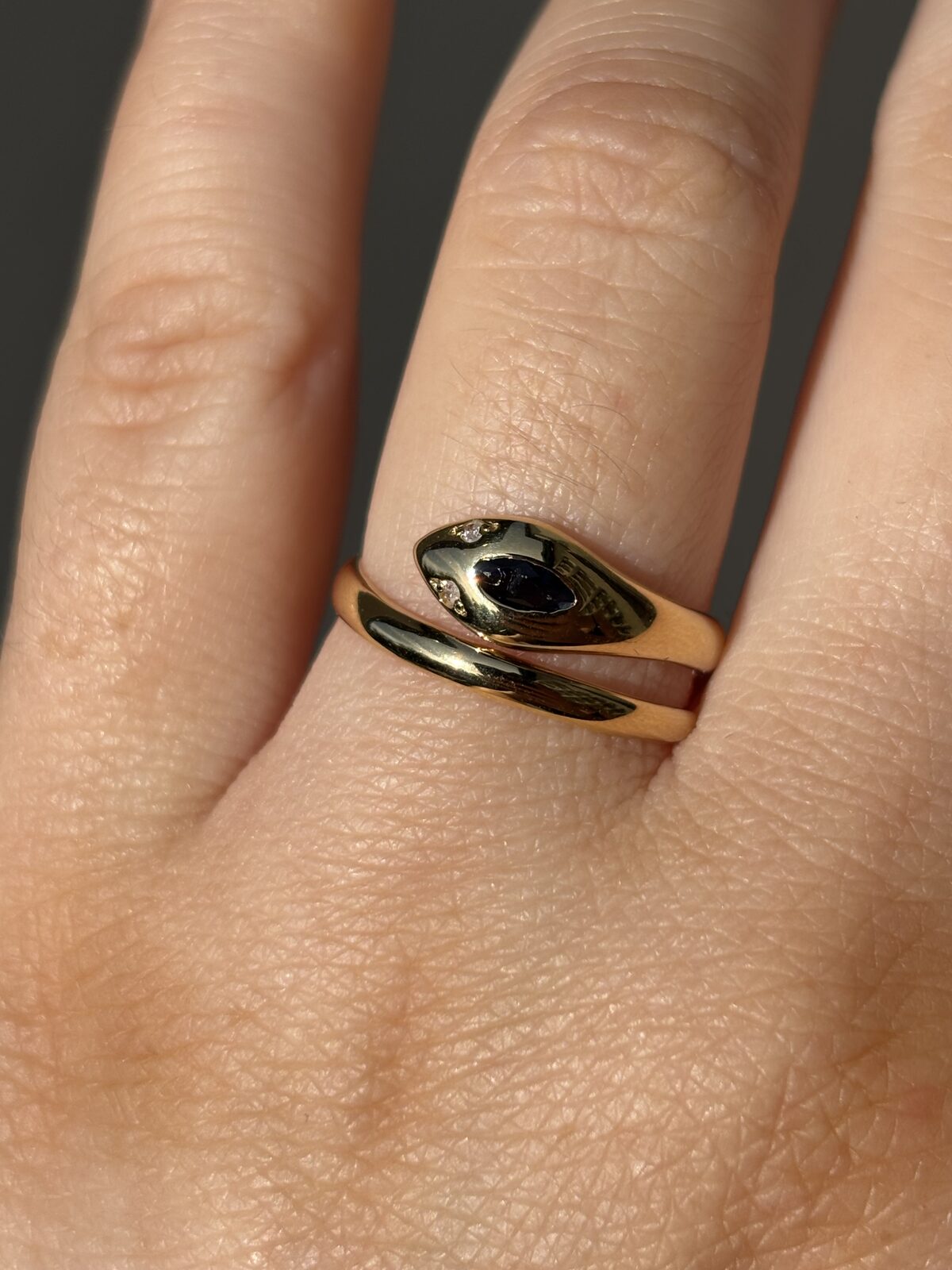 18ct Yellow Gold Sapphire and Diamond Snake Ring view 2