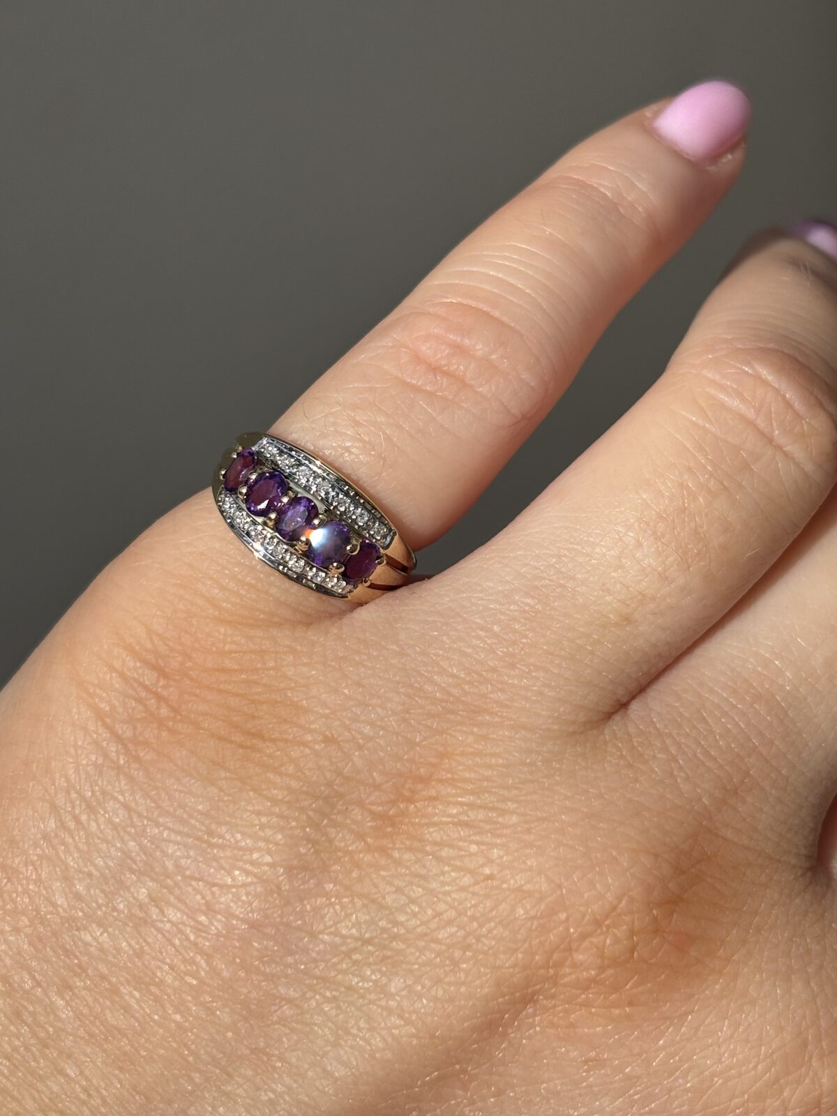 9ct Yellow Gold Amethyst and Diamond Band view 4