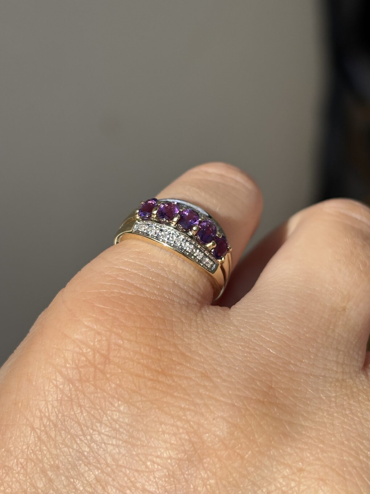 9ct Yellow Gold Amethyst and Diamond Band view 3