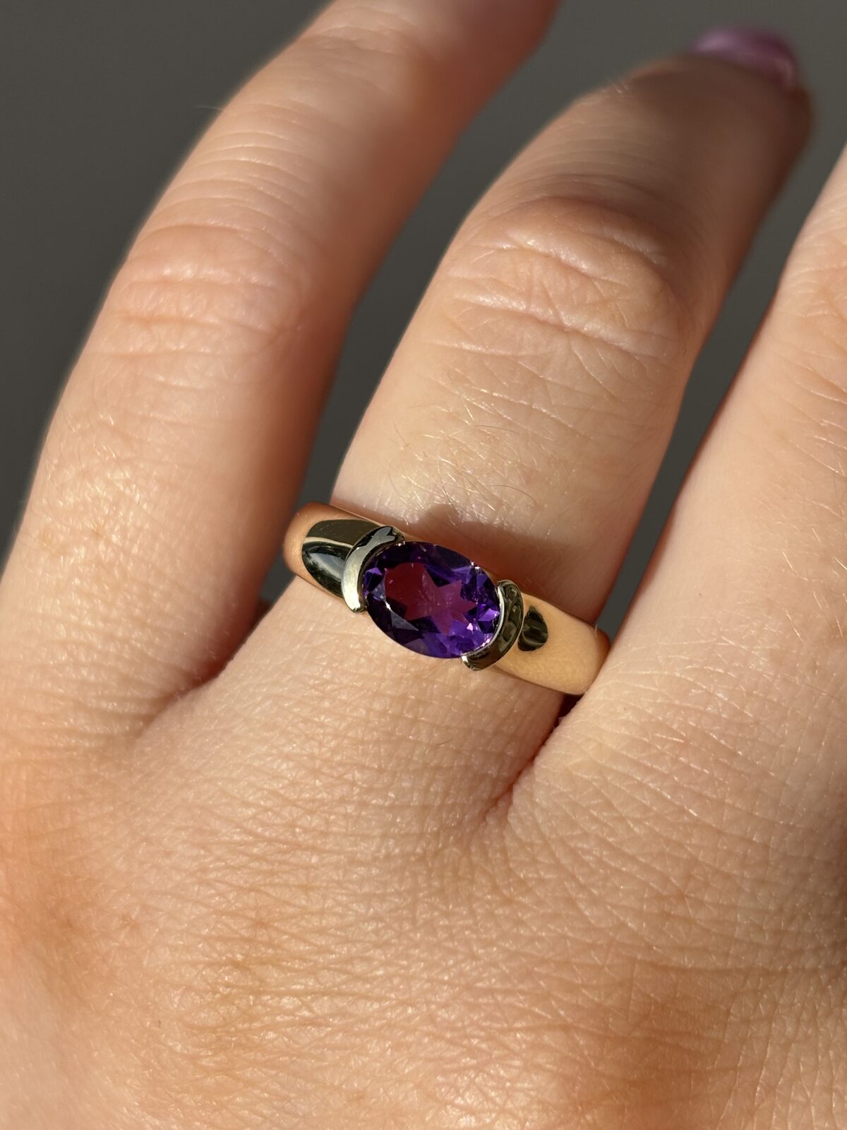 9ct Yellow Gold Half-bezel Amethyst Ring view 2
